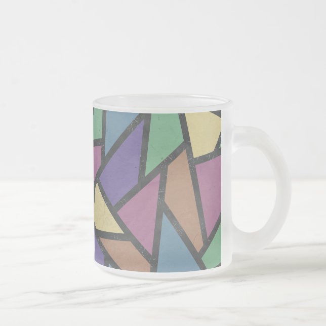 Muted rainbow colours mosaic pattern frosted glass coffee mug (Right)