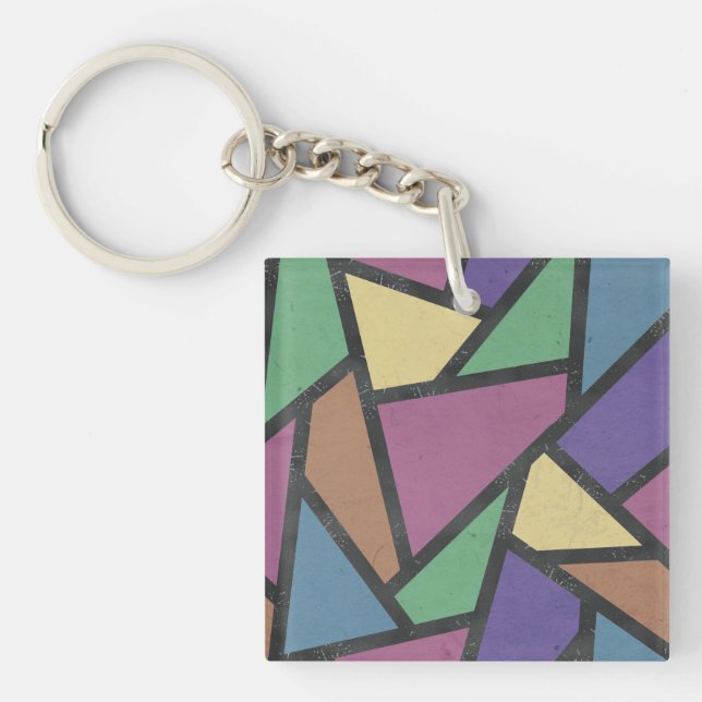 Muted rainbow colours mosaic pattern key ring (Front)