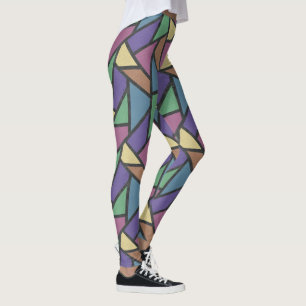 Muted rainbow colours mosaic pattern leggings