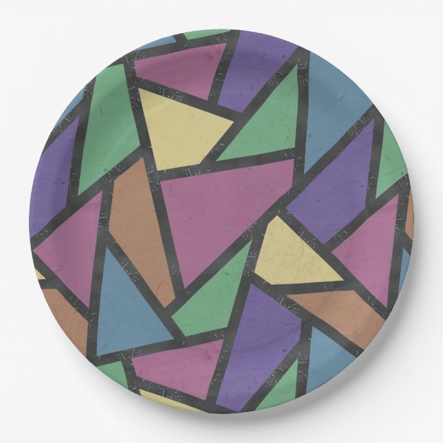 Muted rainbow colours mosaic pattern paper plate (Front)