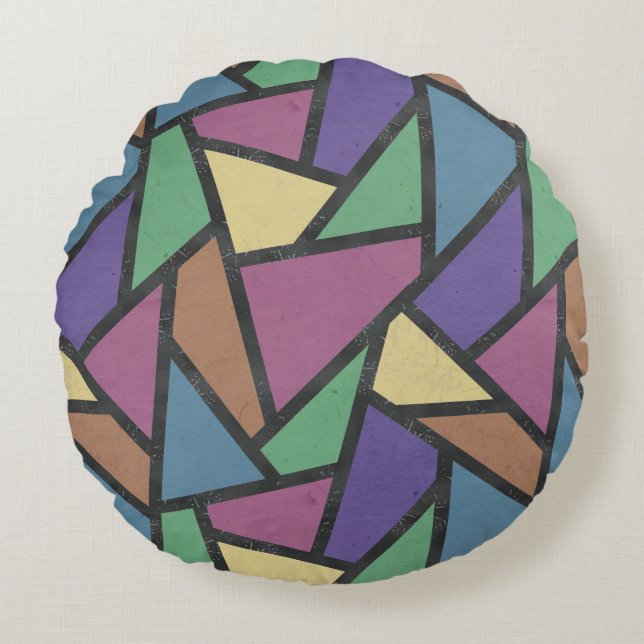Muted rainbow colours mosaic pattern round cushion (Front)