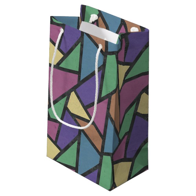 Muted rainbow colours mosaic pattern small gift bag (Back Angled)