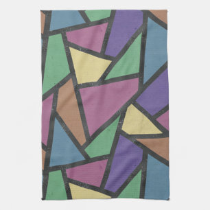 Muted rainbow colours mosaic pattern tea towel