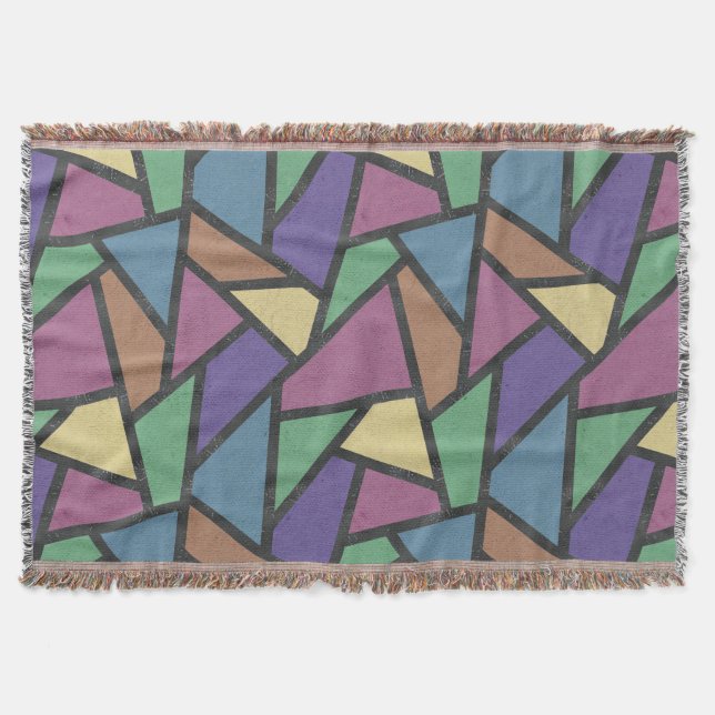 Muted rainbow colours mosaic pattern throw blanket (Front)