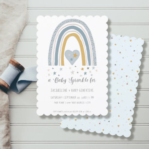 Muted Rainbow Dusty Blue Gold Boy Baby Shower Invitation
