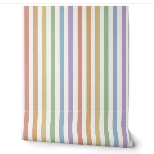 Muted Rainbow Soft Stripe Wallpaper