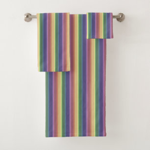 Muted rainbow stripes bath towel set