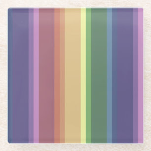 Muted rainbow stripes glass coaster
