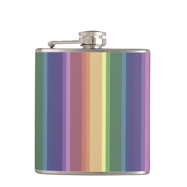 Muted rainbow stripes hip flask (Front)
