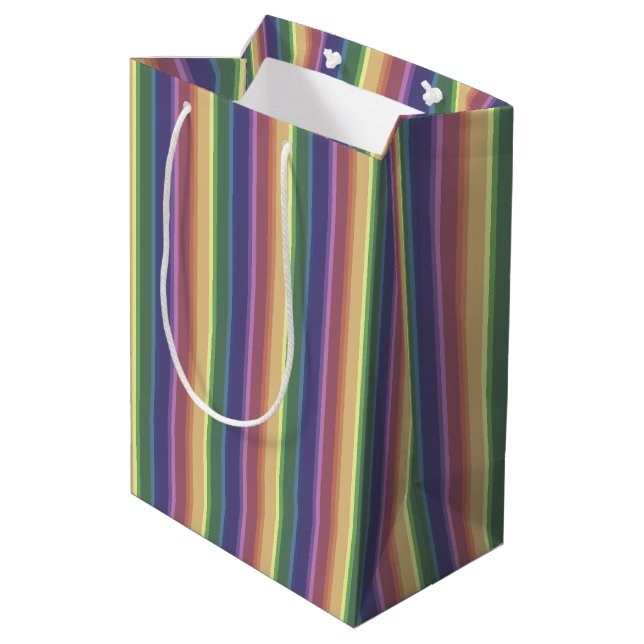 Muted rainbow stripes medium gift bag (Back Angled)