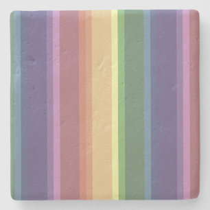 Muted rainbow stripes stone coaster