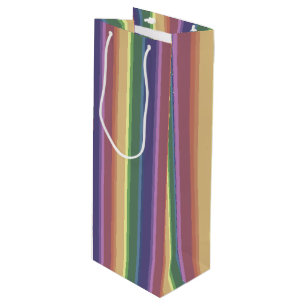 Muted rainbow stripes wine gift bag