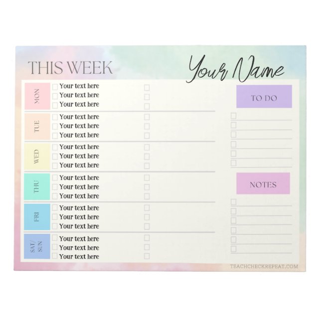 Muted Rainbow Weekly To Do Planner Notepad (Front)