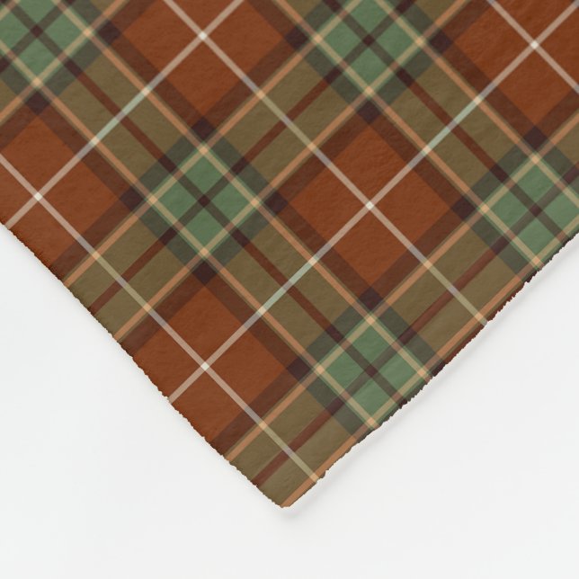 Muted Red and Green Rustic Plaid Pattern Fleece Blanket (Corner)