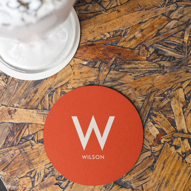 Muted Red Monogram Personal Party Round Paper Coaster (Creator Uploaded)