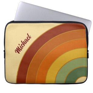 Muted Retro Layered Groovy Rainbow Name Laptop Sleeve