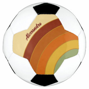 Muted Retro Layered Groovy Rainbow Name   Soccer Ball