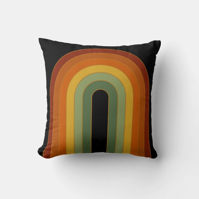 Muted Retro Rainbow Black Cushion (Front)