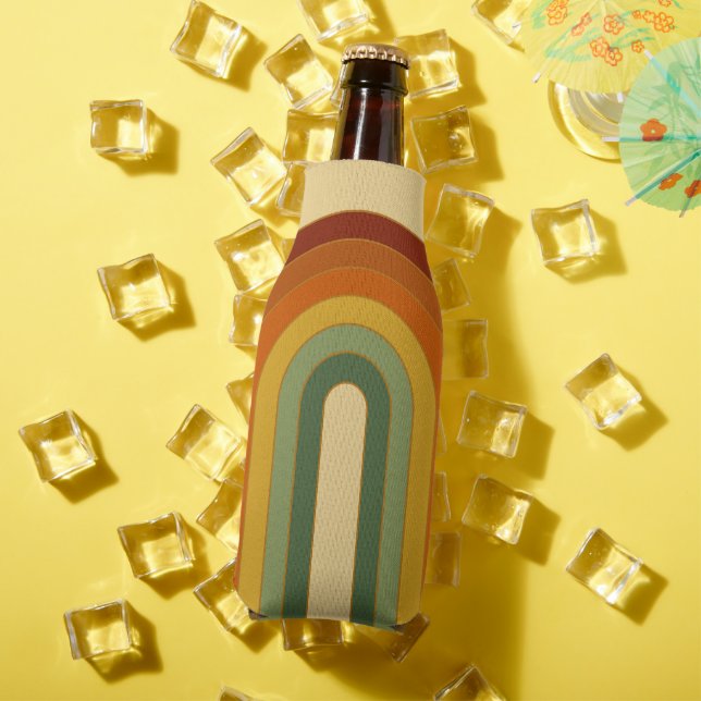 Muted Retro Seventies Groovy Layered Rainbow  Bottle Cooler (In Situ Summer)