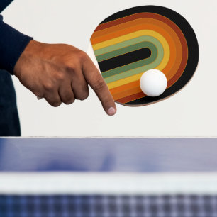 Muted Retro Seventies Rainbow Black Ping Pong Paddle