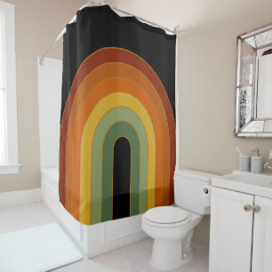 Muted Retro Seventies Rainbow Black Shower Curtain