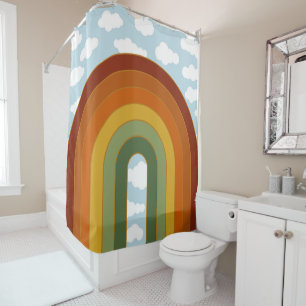 Muted Retro Seventies Rainbow Cloud Sky Shower Curtain