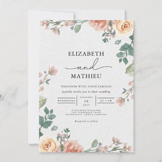 Muted Rose Arch Floral Wedding Invitation (Front)