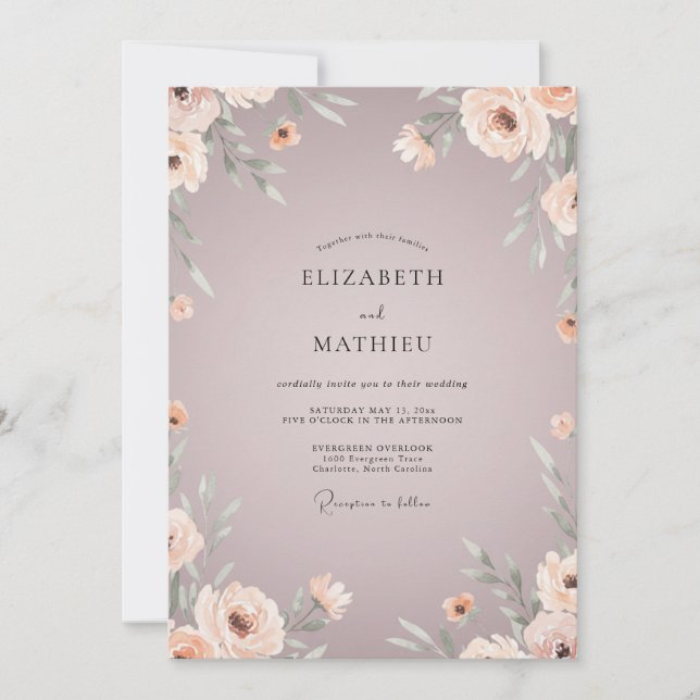 Muted Rose Ethereal Floral Wedding Invitation (Front)