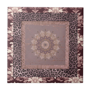 Muted rose mocha mousse damask tile