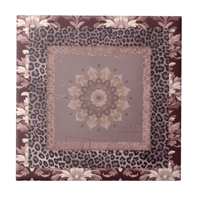 Muted rose mocha mousse damask tile (Front)