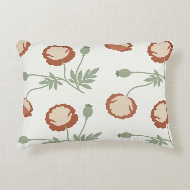 Muted Rust Poppy Floral Accent Lumbar Pillow (Front)
