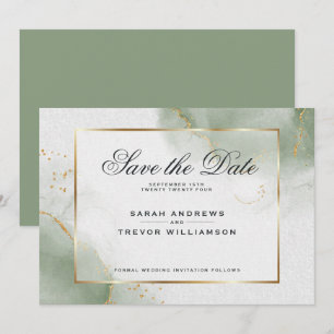 Muted Sage Abstract Marble Save the Date Invitation