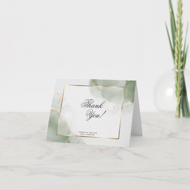 Muted Sage Abstract Marble Thank You Card (Front)