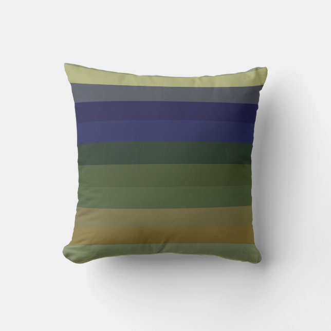 Muted Sage Blues & Olive Green Stripes  Cushion (Front)