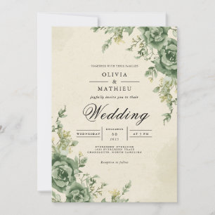 Muted Sage Floral Arch Wedding Invitation