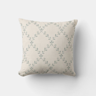 Muted Sage Floral Trellis Block Print Pattern Cushion