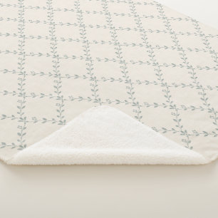 Muted Sage Floral Trellis Block Print Pattern Sherpa Blanket