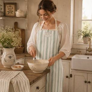 Muted Sage French Country Stripes   Vintage Rustic Apron