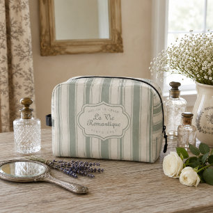 Muted Sage French Country Stripes Vintage Rustic Dopp Kit