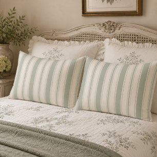 Muted Sage French Country Stripes Vintage Rustic Pillowcase