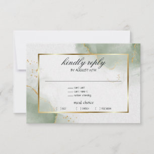 Muted Sage Gold Marbled RSVP Card