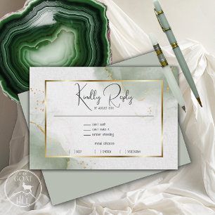Muted Sage Gold Marbled RSVP Card