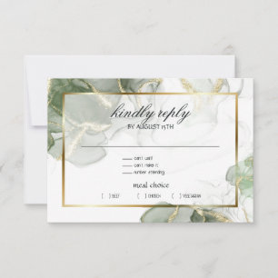 Muted Sage Gold Marbled RSVP Card