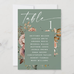 Muted Sage Green Boho Floral Wedding Seating Chart Invitation