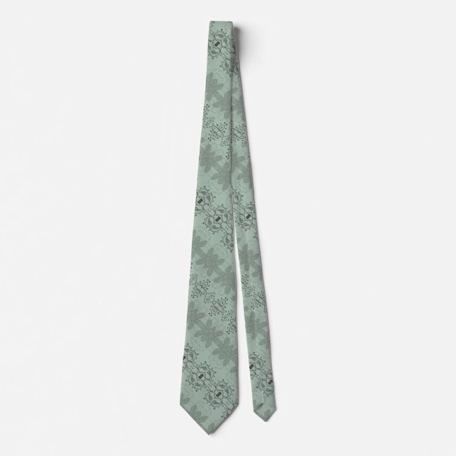 Muted Sage Green Slate Grey Soft Pastel Pattern Tie (Front)