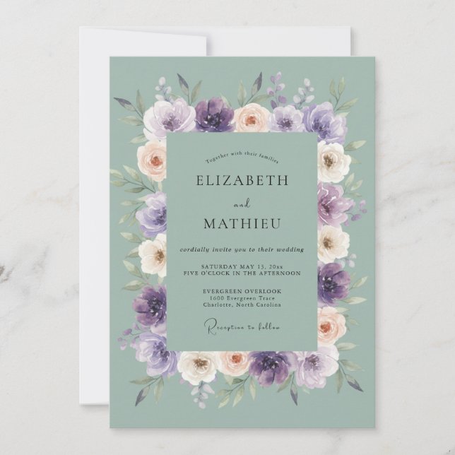 Muted Sage Lavender Floral Wedding Invitation (Front)