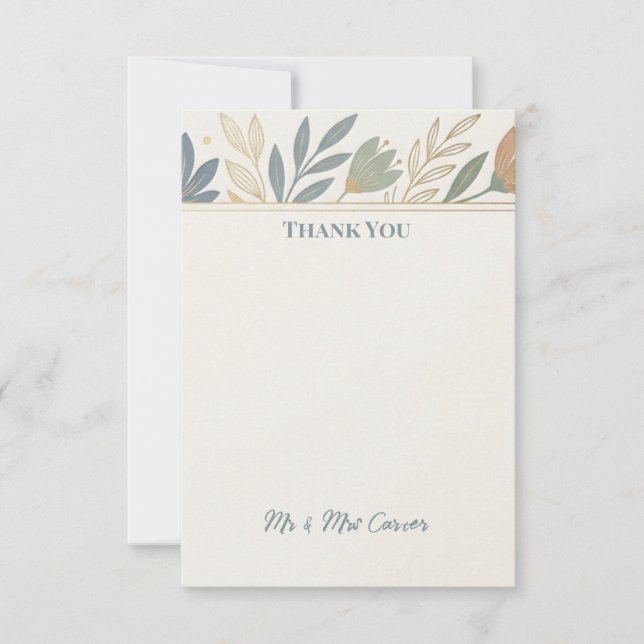Muted Sage Leaf Wedding Thank You Card (Front)