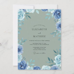 Muted Sage Periwinkle Leafy Wedding Invitation