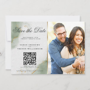 Muted Sage Photo & QR Code Save the Date Invitation
