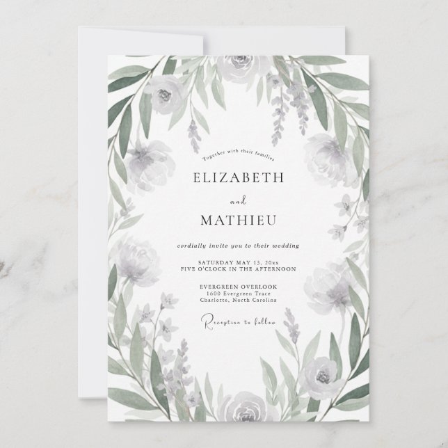 Muted Silver Foliage Eucalyptus Wedding Invitation (Front)